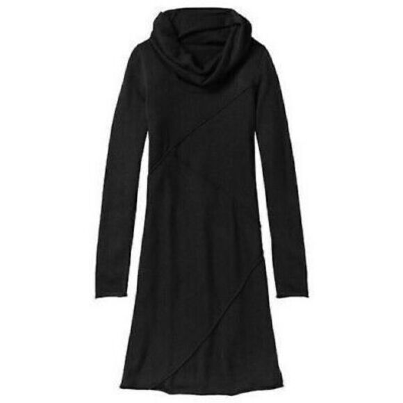 Athleta Merino Wool Camber Cowl Neck A-Line Long Sleeve Dress, BLACK‎ SIZE XS - Picture 1 of 9